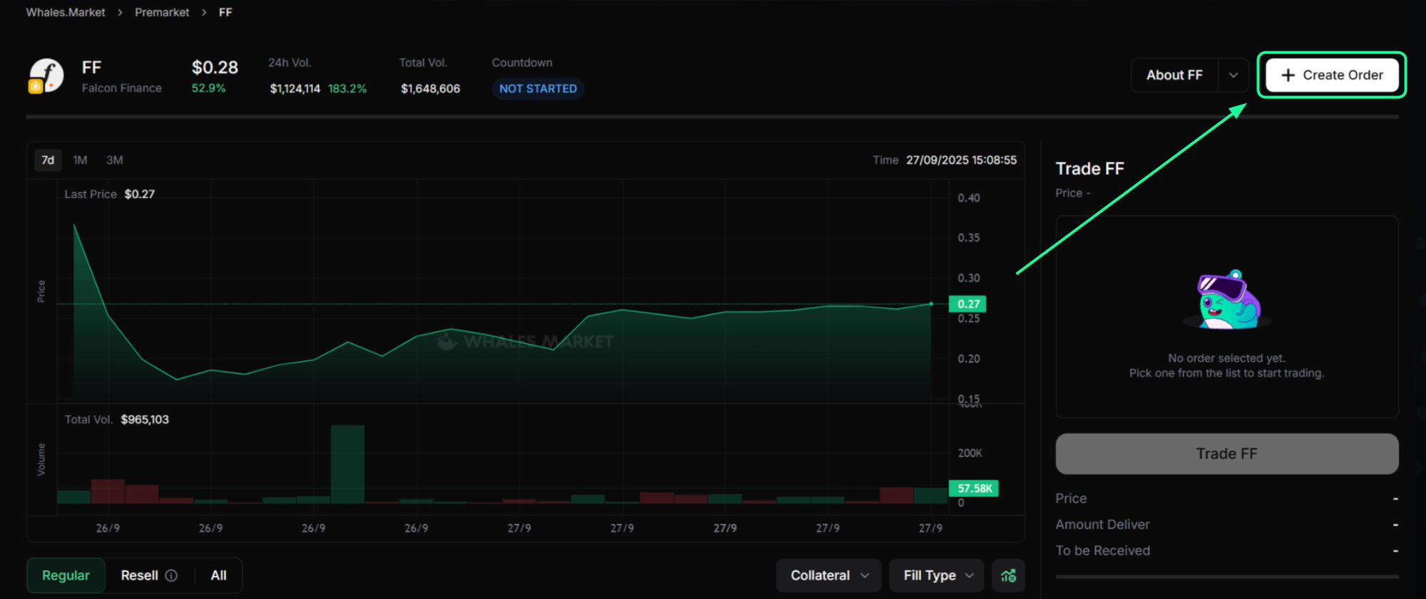 How to trade Falcon Finance ($FF) on Whales Market