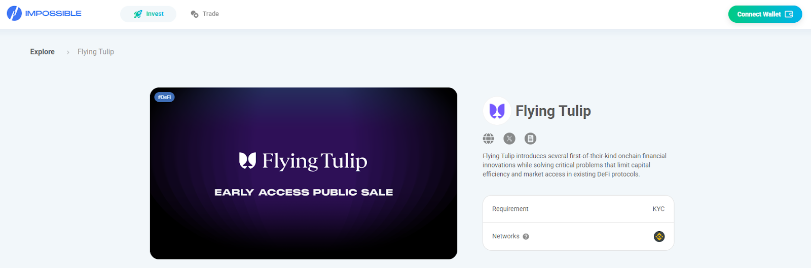 flying tulip early access public sale interface on impossible finance