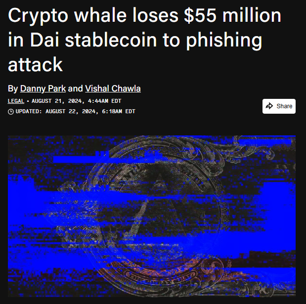 crypto whale loses $55 million in dai stablecoin to phishing attack
