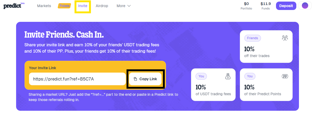 how to invite friends to predictfun