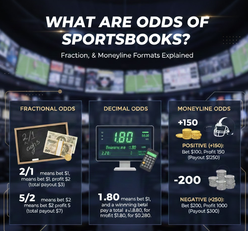 infographic explaining fractional decimal and moneyline sportsbook odds