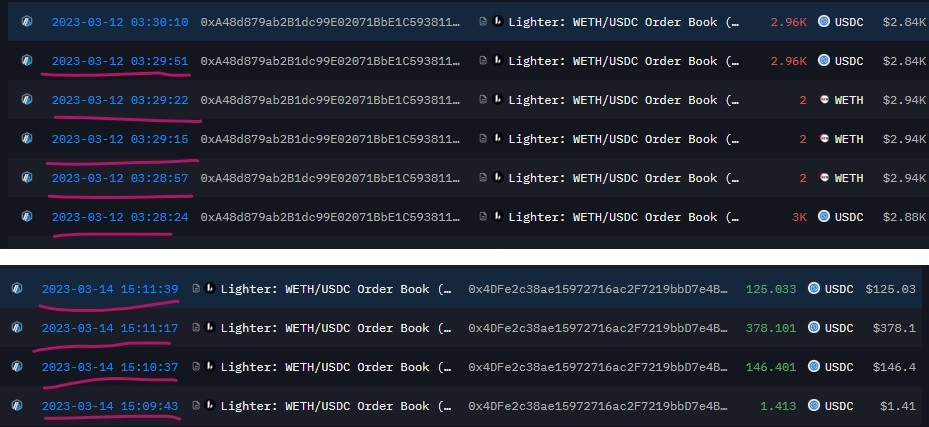 onchain actions of 2 wallets