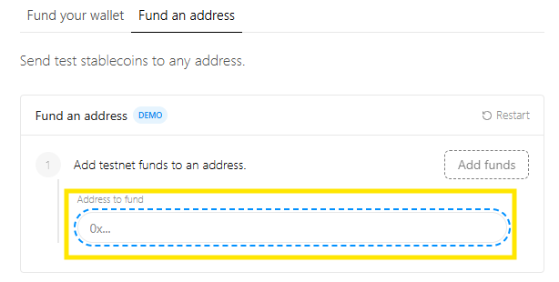faucet option: fund a specific address by pasting your wallet