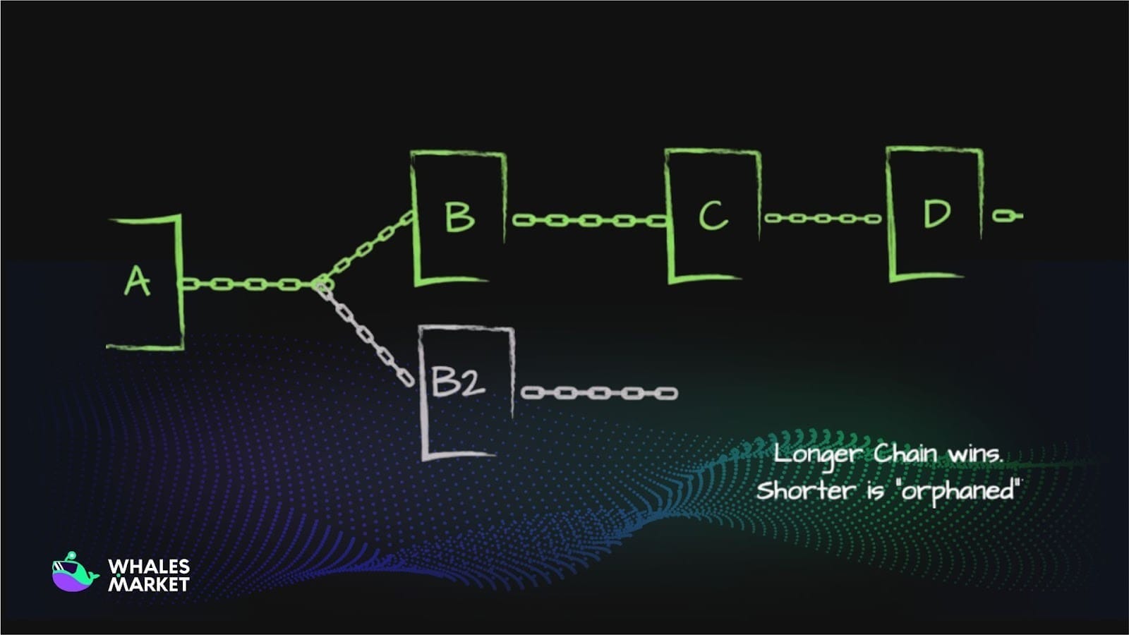 the longest chain wins the shorter chain is orphaned
