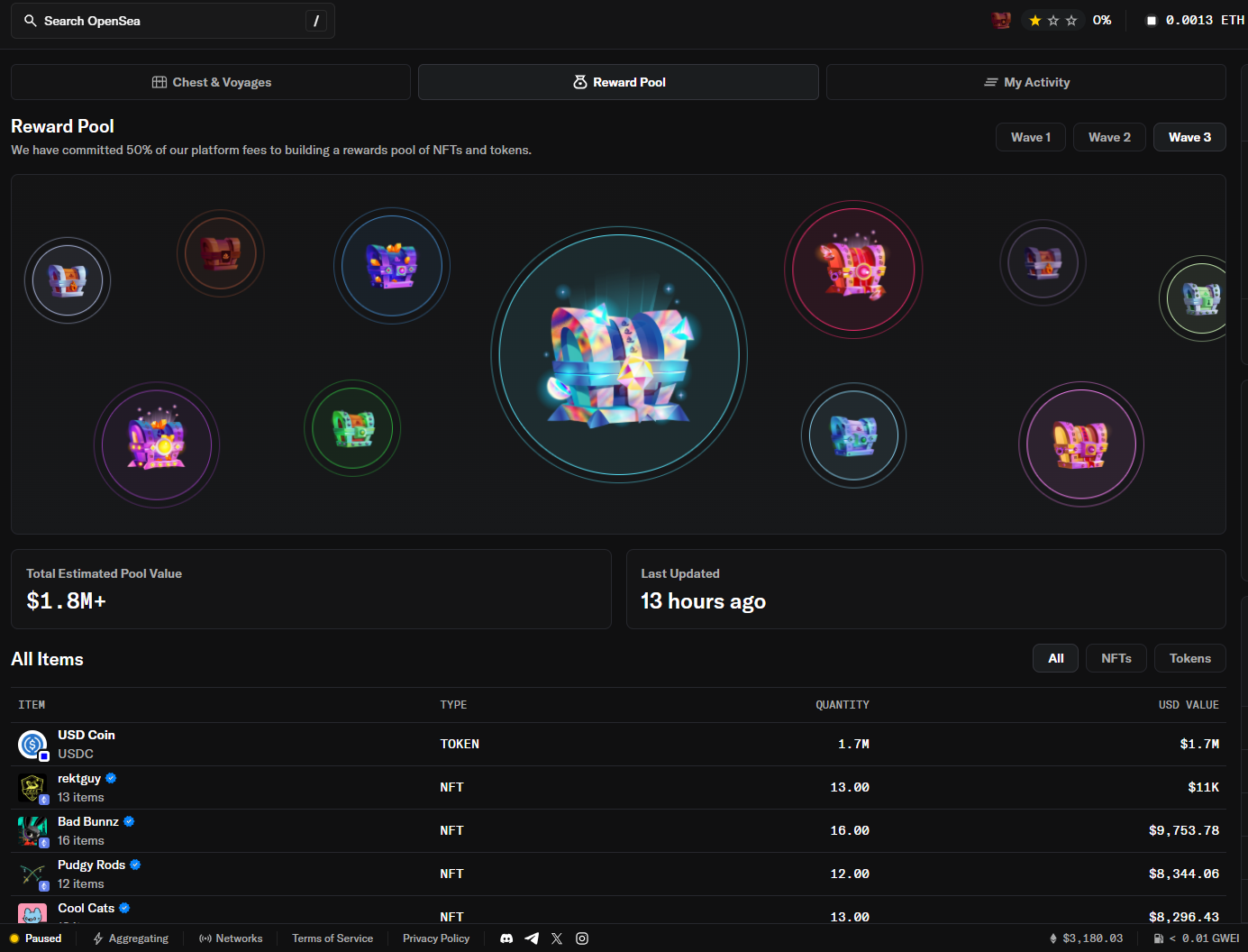 the os2 reward pool grows as users complete quests and earn xp across multiple chains.