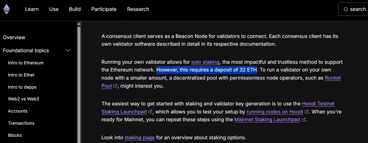 solo staking on ethereum requires 32 eth and running your own validator