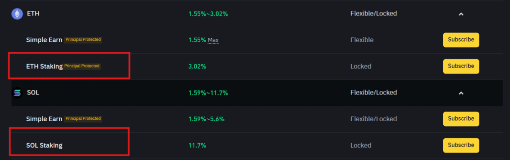 stake eth and sol directly on binance through simple earn and staking products