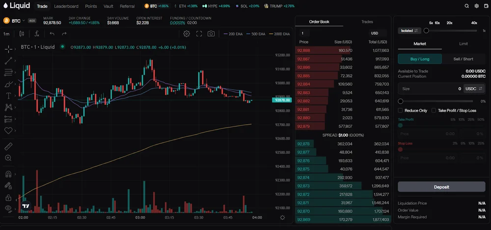 liquid trading interface