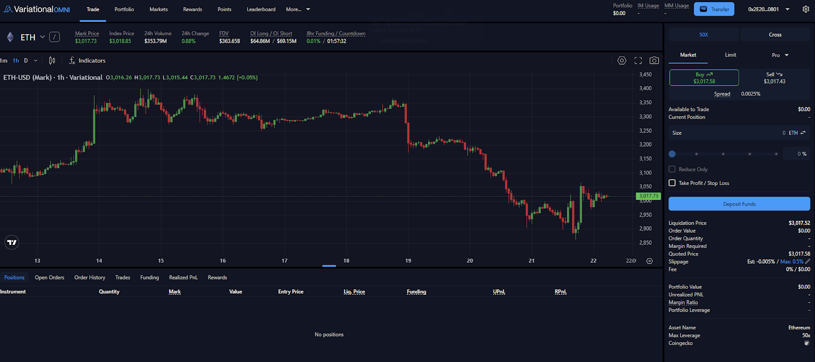 variational trading interface
