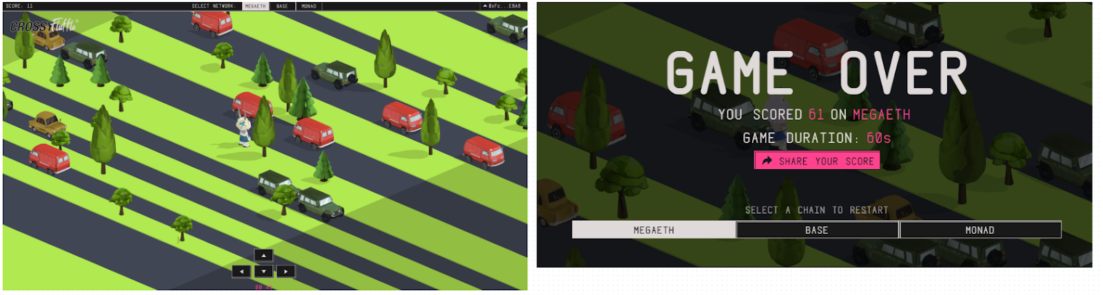 crossy fluffle game over result screen