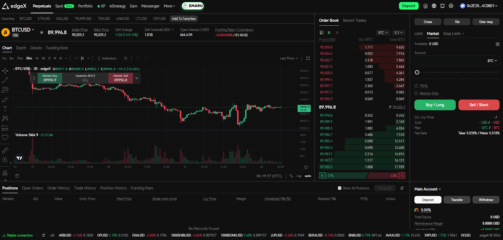 edgex trading interface