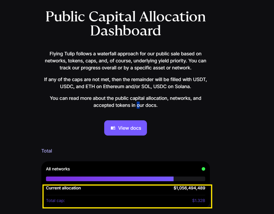 flying tulip public capital allocation dashboard overview