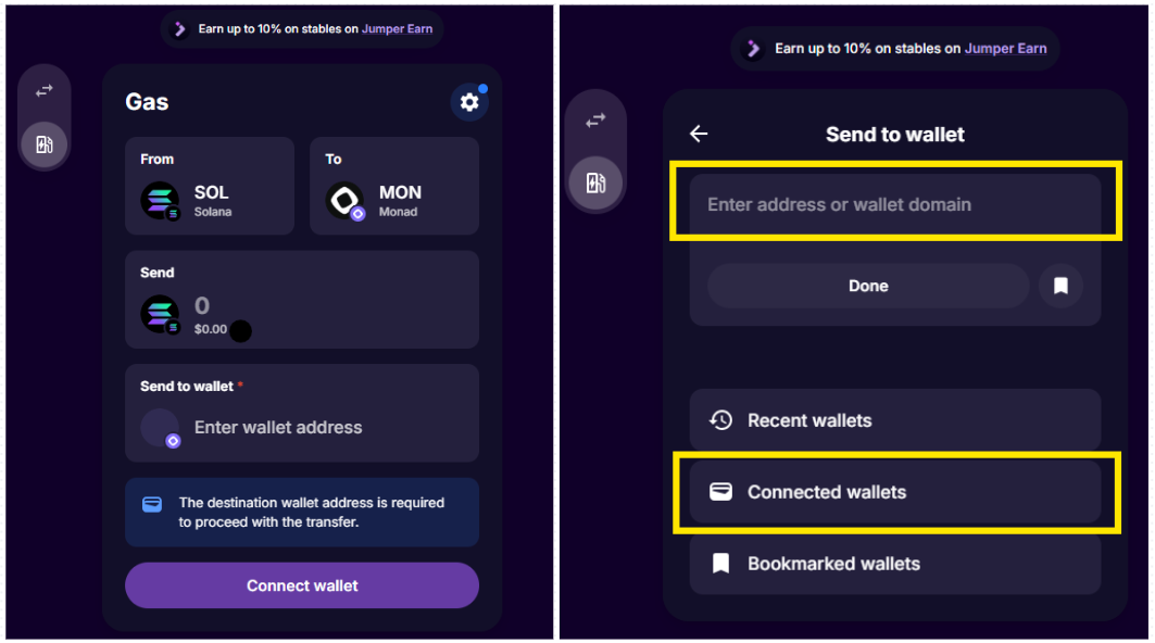 refill gas on other chains with li.fi gas mode