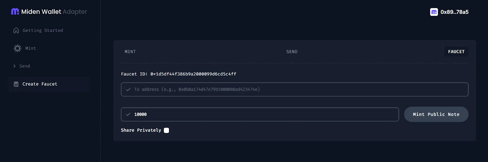 step 3 mint a public note miden airdrop