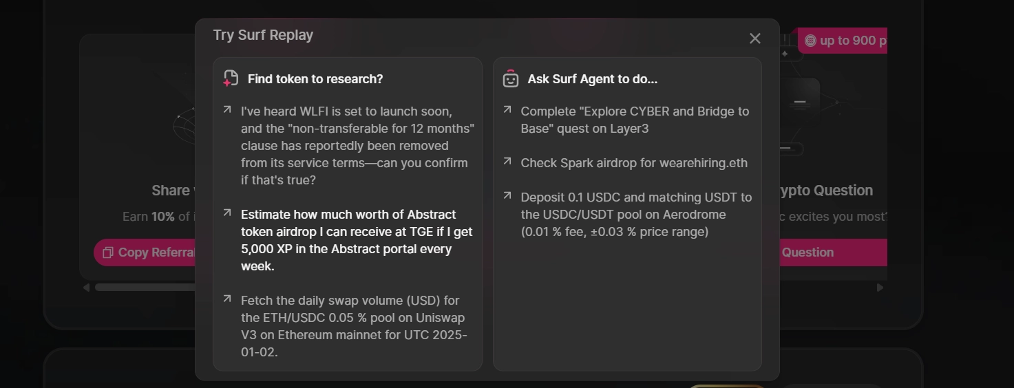 step 2 share referral link and try surf replay to get surf airdrop