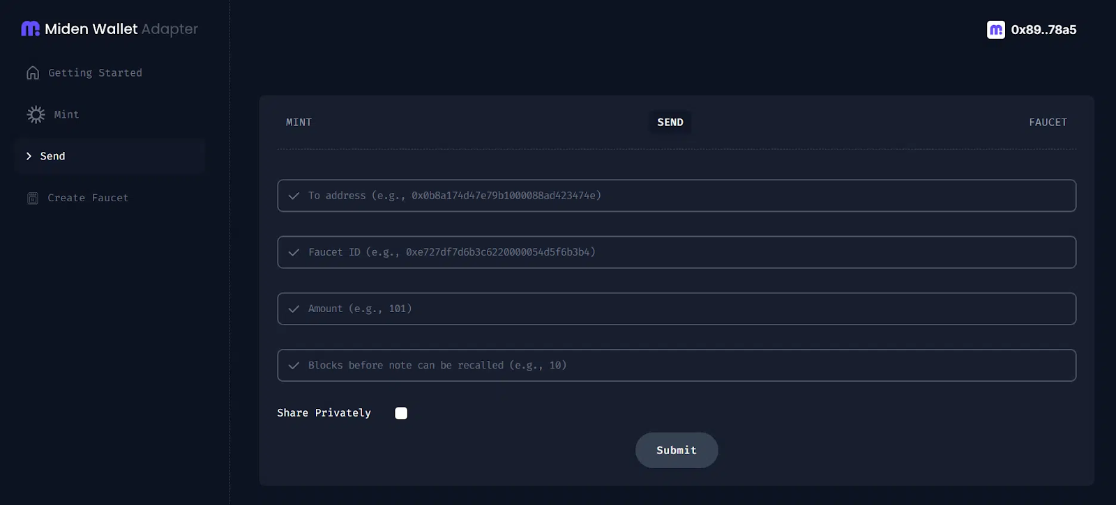 step 5 send minted tokens miden airdrop
