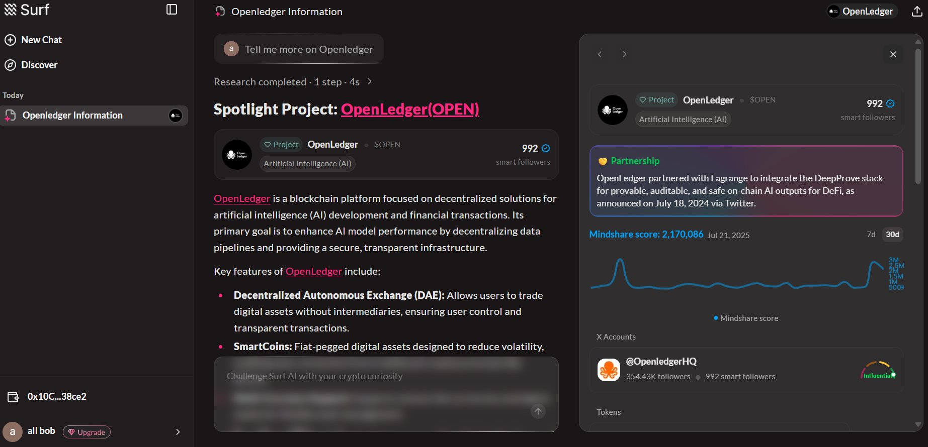 surf focuses on real on-chain intelligence