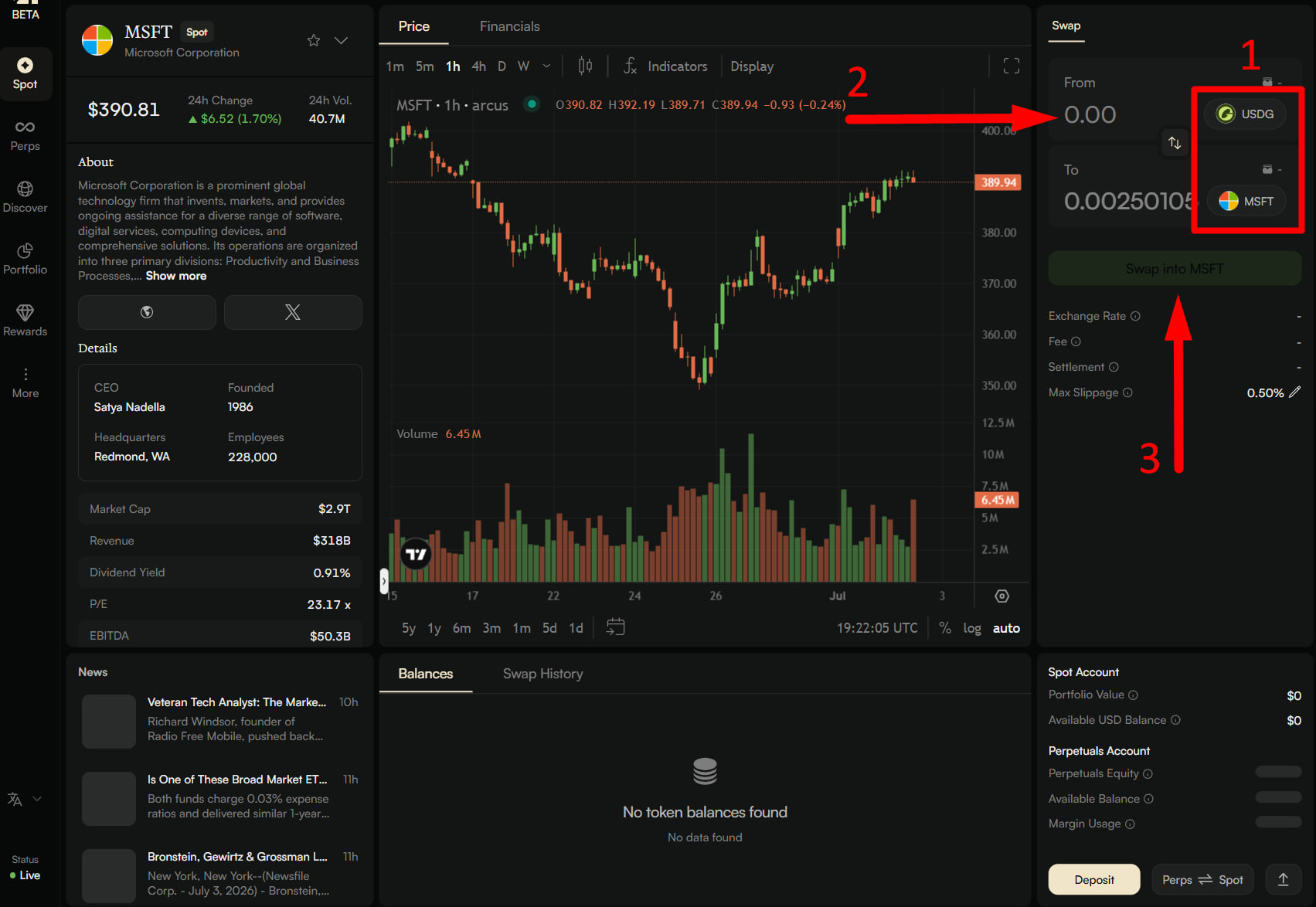 Review the market, order details and fees before placing a trade.